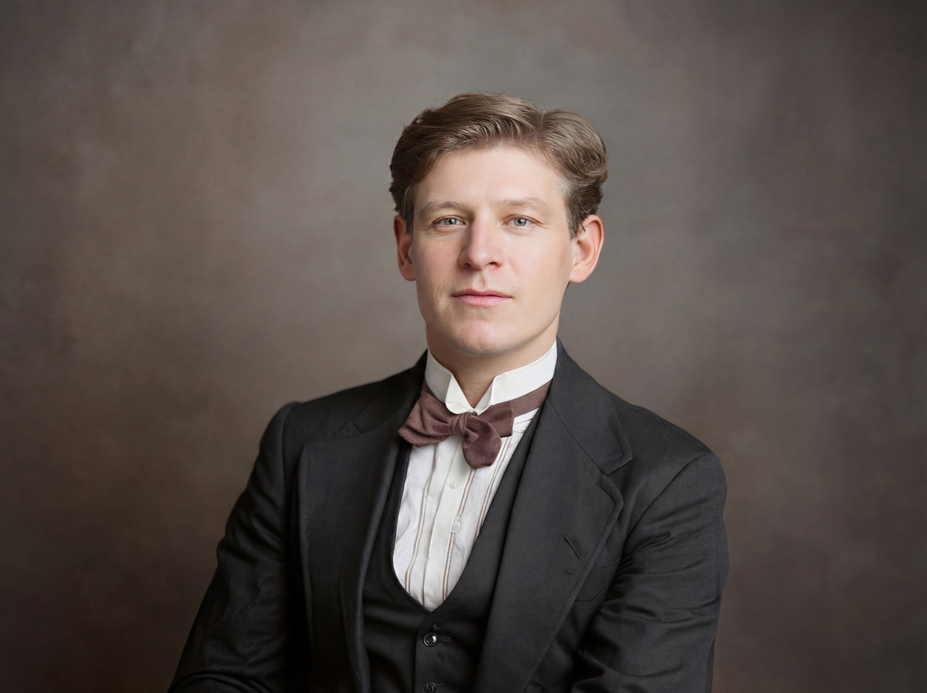 Vintage man portrait photo restored and upscaled - after